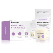 MOMMED 200pcs Breast Milk Storage Bags, 180ml/6oz BPA-Free Breastmilk Bags with Pour Spout, Temp-Sensing Discoloration, Double-Zip Leakproof Freezer