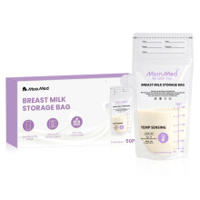 MOMMED 50pcs Breast Milk Storage Bags, 180ml/6oz BPA-Free Breastmilk Bags with Pour Spout, Temp-Sensing Discoloration, Double-Zip Leakproof Freezer