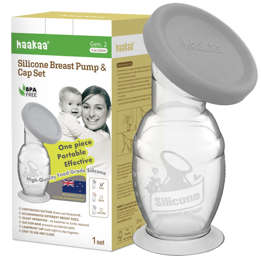 Manual Breast Pump Silicone Breast Pump & Silicone Cap Set 5.4Oz/150Ml Haakaa