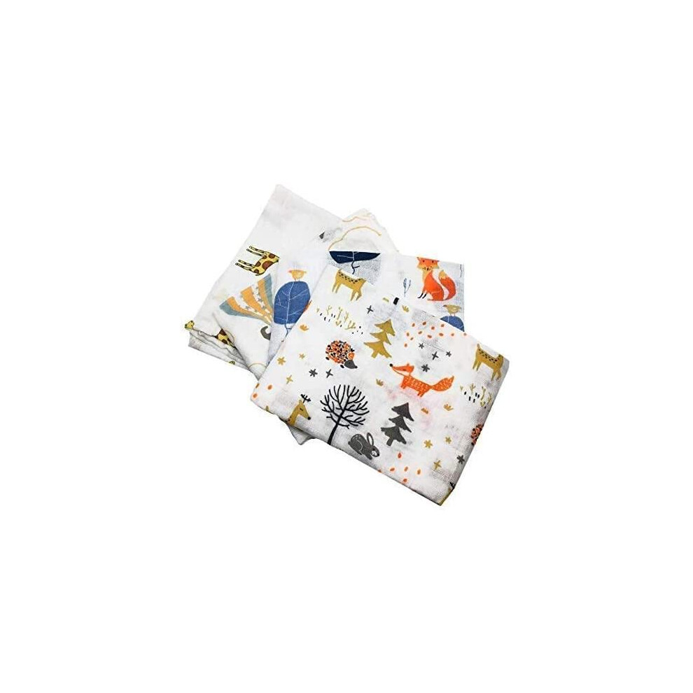 Little English Quality Muslin Squares Cloth For Babies, Ultrasoft With 4 Unique Animal Designs - Animal Friends - Pack Of 4 - Size 60Cm X 60Cm Lebco