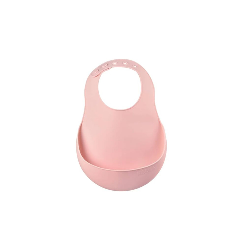 Beaba Silicone Baby Bib - Waterproof - Adjustable: Several Sizes - And Flexible - Ultra Soft - Easy To Clean - Large Pocket To Catch Food - Light/Pink Bã©Aba