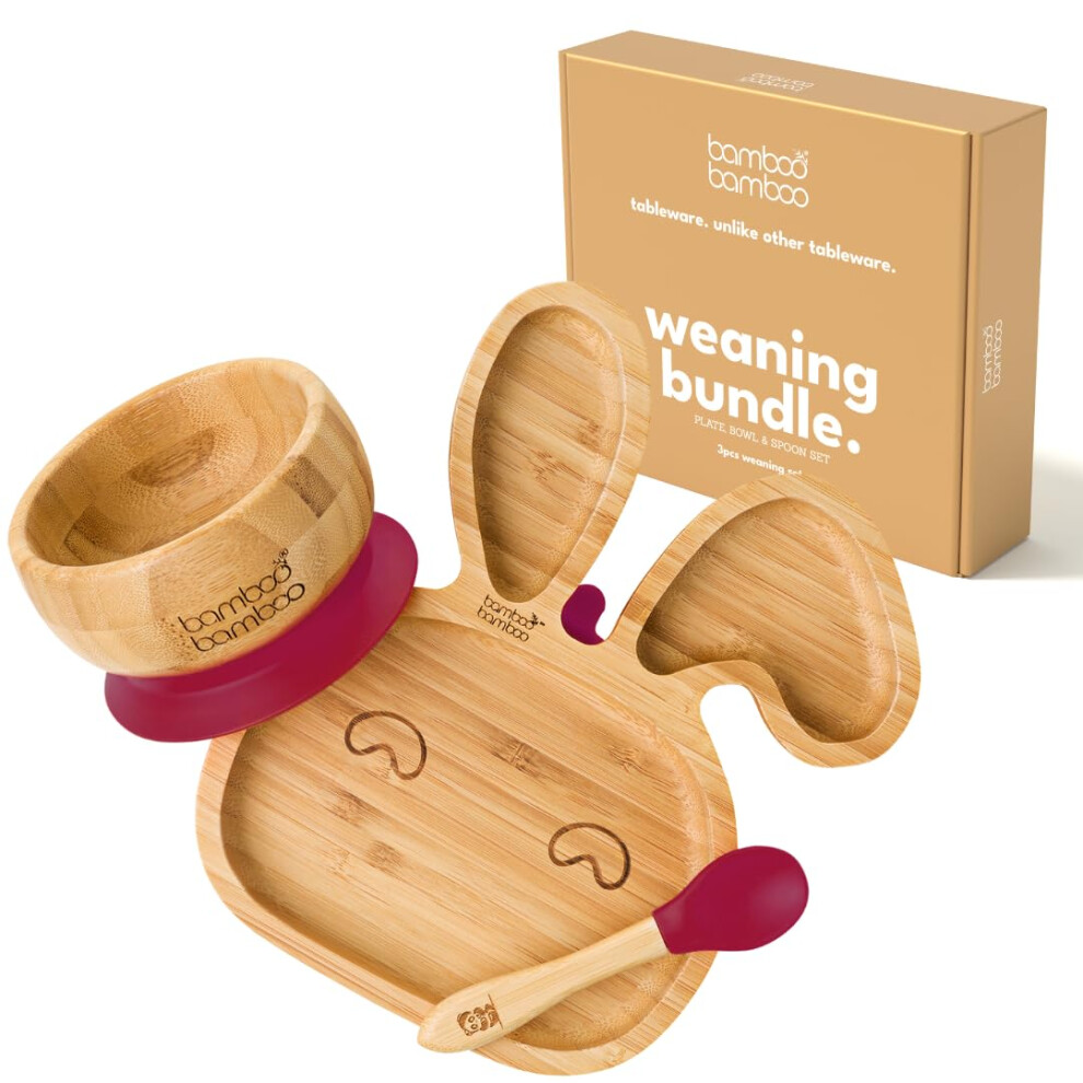Baby Plate & Bowl Weaning Set With Suction For Feeding And Weaning, Bamboo Bunny Toddler Bowl & Spoon, Suction Plates For Babies From 6 Bamboo Bamboo