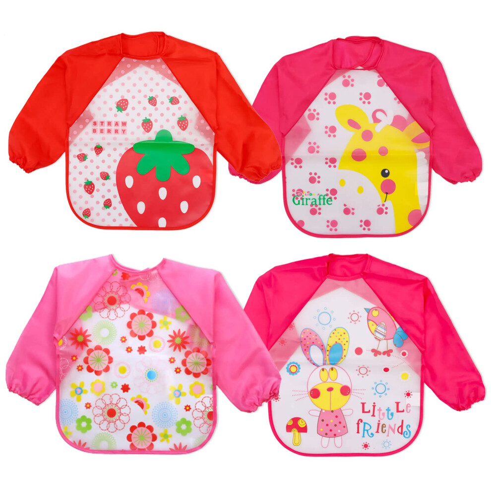 Bibs With Sleeves,4Pcs Baby Feeding Bibs Long Sleeve Waterproof Coverall Weaning Plastic Eva Painting Aprons Smock Bib For Infant Toddlers Filowa
