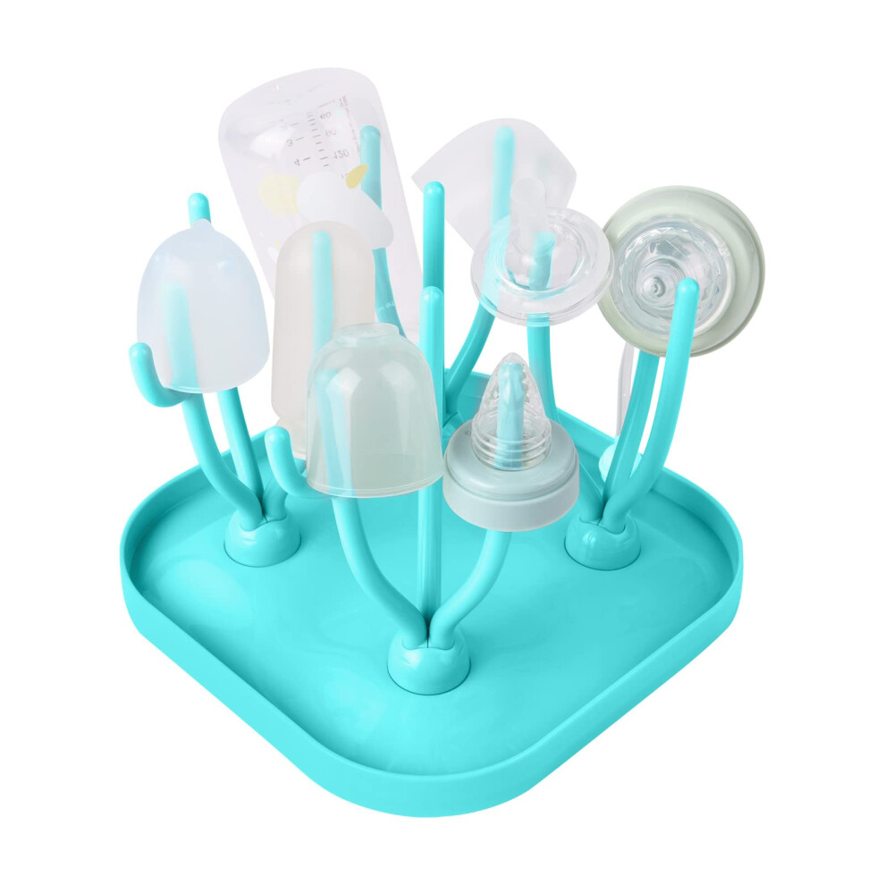 Baby Bottle Drying Rack With Detachable Drip Tray - Holder For Bottles, Teats, Cups - Reusable Baby Accessories (Blue) Blue Vicloon