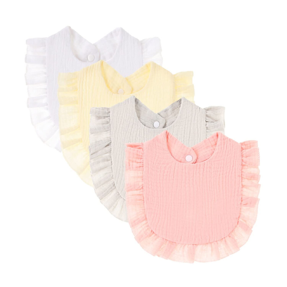 4 Pack Solid Muslin Baby Drool Bibs Set For Unisex Boys Girls Cotton Adjustable Teething Feeding Drooling Bibs ( Set) White Nishine