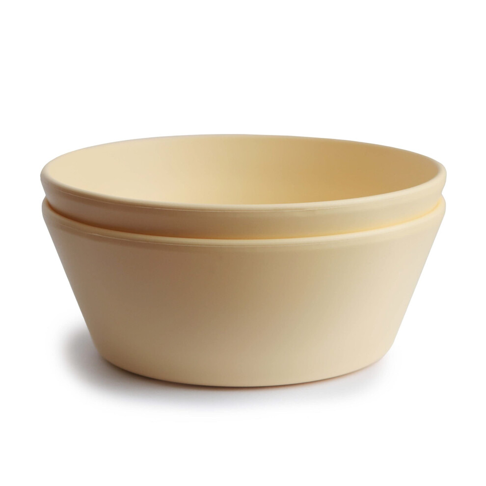 Dinnerware Bowls For Kids | Tableware Set Of 2 Reusable Bpa Free Bowls | Dishwasher & Microwave Safe | Made In Denmark | Round (Pale Daffodil) Mushie