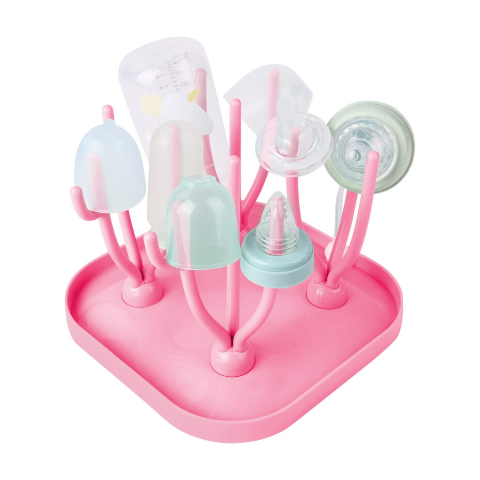 Baby Bottle Drying Rack With Detachable Drip Tray - Holder For Bottles, Teats, Cups - Reusable Baby Accessories (Pink) Pink Vicloon