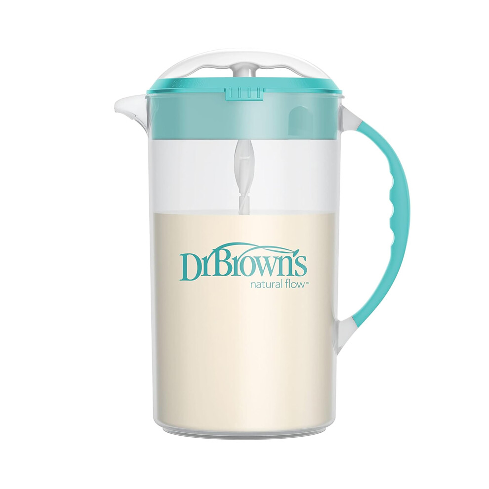 Dr. Brown's Baby Formula Mixing Pitcher With Adjustable Stopper, Locking Lid, & No Drip Spout, 32Oz, Bpa Free, Teal