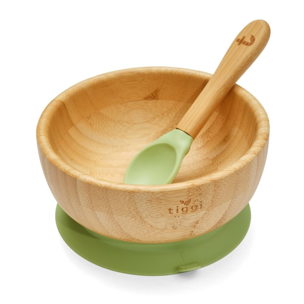 Bamboo Baby Bowl From Suction Base Baby Weaning Bowl (Soft ) Green Tiggi