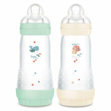 MAM - Easy Start Anti-Colic Baby Bottle, 4+ Months, Fast Flow (2 x 320 ml) Mint + Cotton - Bottle to Reduce Colic and Discomfort of the Baby - Baby