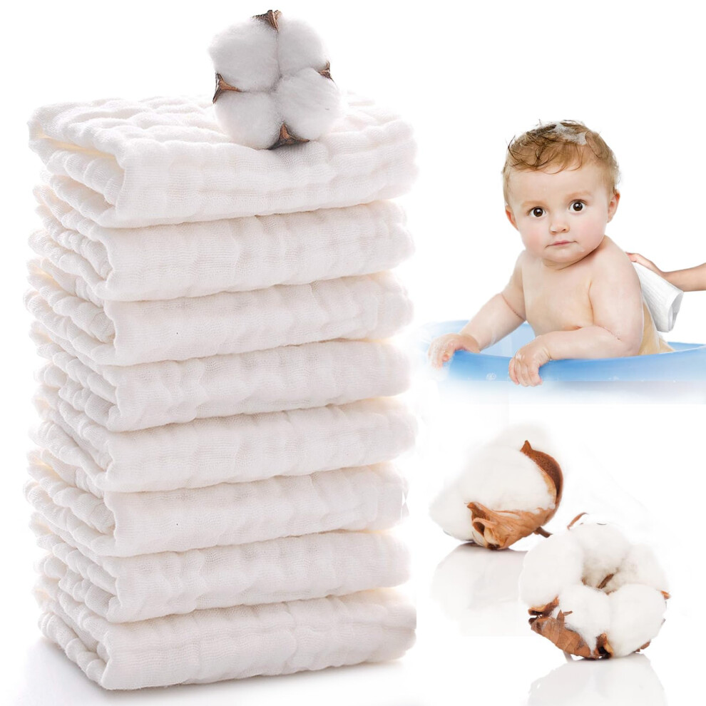 Muslin Cloths For Baby - 8 Pack, 10X10 Inch Muslin Squares, Soft Cotton Burp Cloths, 6 Layers Absorbent Newborn Essentials, Reusable Baby Subtack