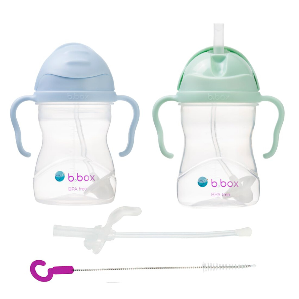 Sippy Straw Cup Pack Of 2 With Free Replacement Straw And Cleaner| 6M+ Baby And Toddler Straw Cups| Bpa Free Leakproof Cup| Dishwasher Safe B.box