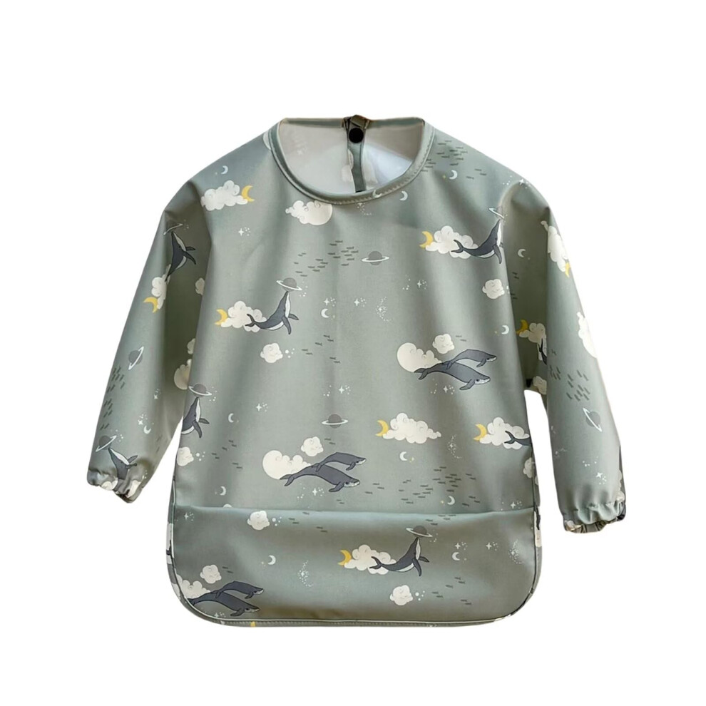 Cozozn Baby Weaning Bib Long Sleeves Toddler Feeding Bibs With Arms Back Waterproof Coverall Weaning Bib 0-2 Years, Sharks Green