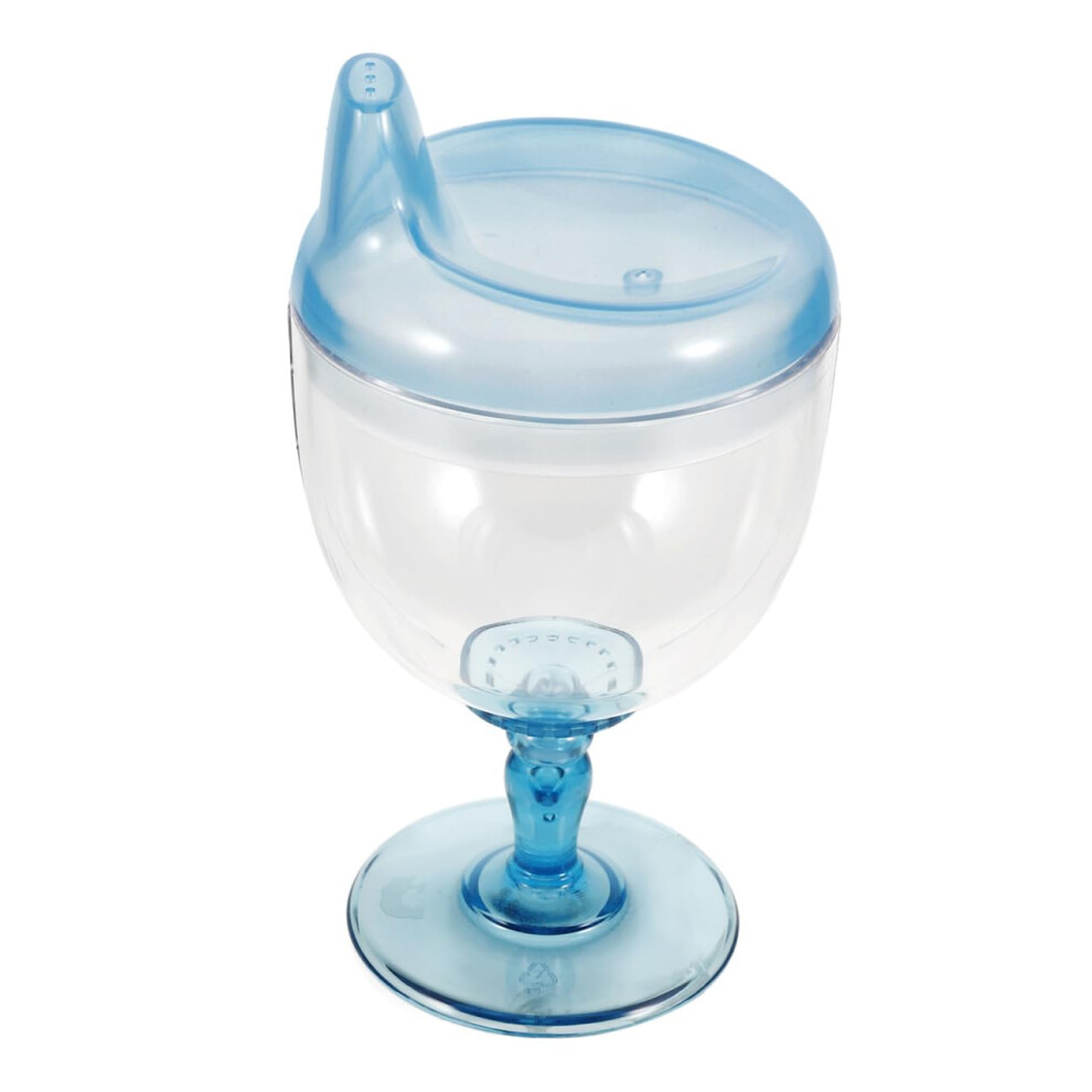 Goblet Training Cup, Plastic Goblet Sippy Cup, 180Ml Kids Sippy Bottle, Fancy Wine Glass Mug Spill Proof For Toddler Child Blue Housoutil
