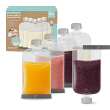 Cherub Baby Silicone Breast Milk Storage Bags & Reusable Yoghurt Pouches (6oz, 5 Pack) | Leakproof Food Pouches for Baby & Toddler | Freezer Safe, BPA