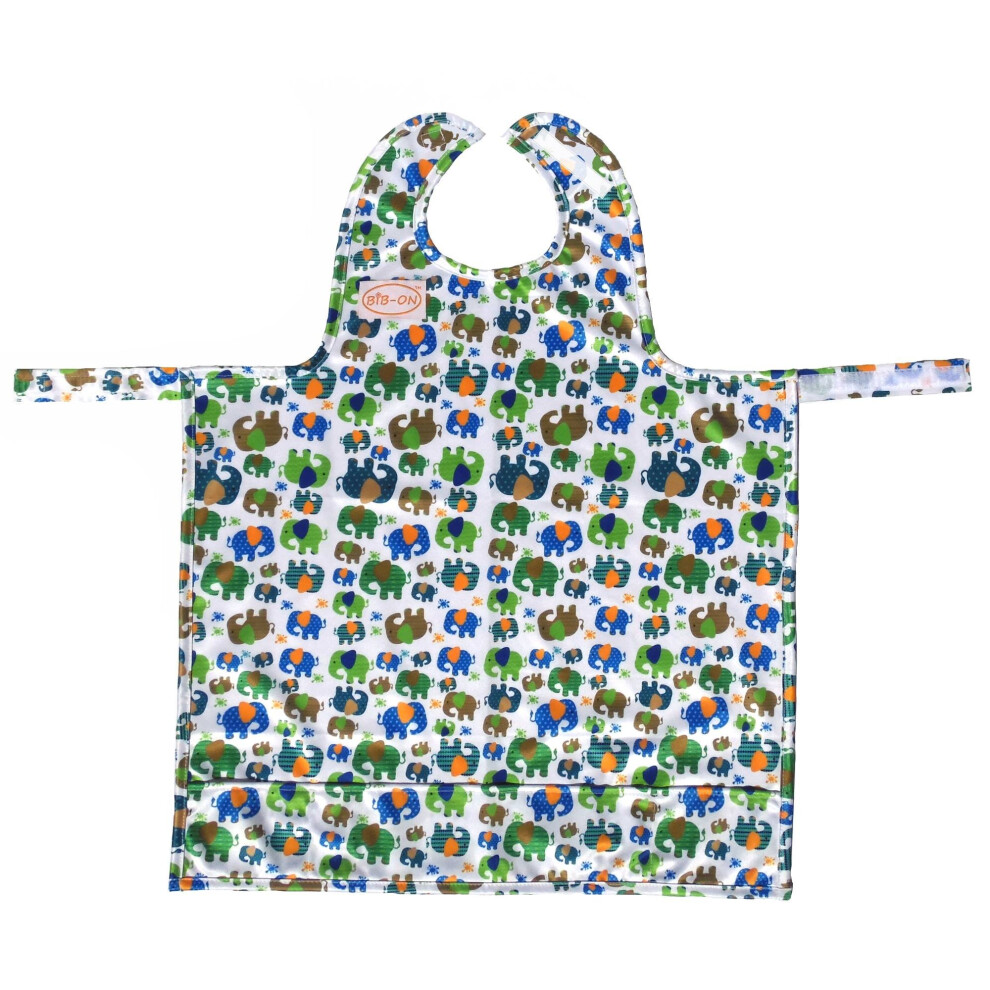 Bib-On , A New, Full-Coverage Bib And Apron Combination For Infant, Baby, Toddler Ages 0-4. (Elephants)