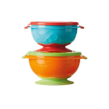 Nuby Stackable Suction Bowls ? Air-Tight Seal Lid| Suction Base | Easy to Hold | Dishwasher Safe (Pack of 2)