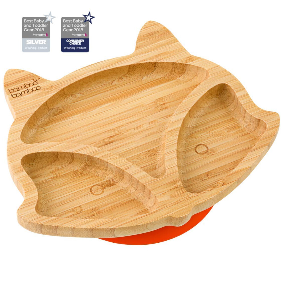 Baby Plate And Toddler Plate, Suction Plate For Feeding And Weaning, Bamboo Fox Plate With Secure Suction, Suction Plates For Babies Bamboo Bamboo