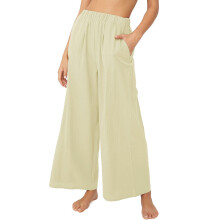 Women's cotton-linen trousers, wide-leg trousers-Apricot XXXL
