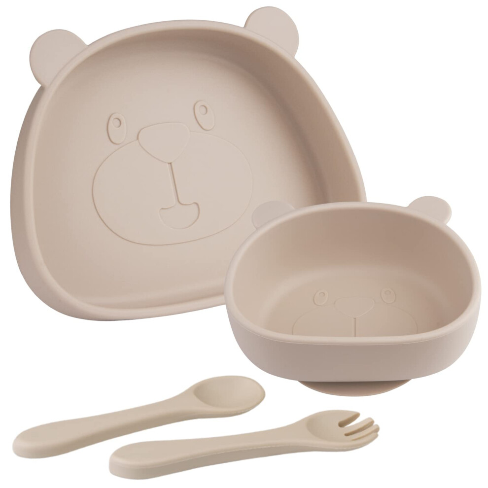 Suction Baby Plate And Bowl Set With Fork Spoon,Non Slip Toddler Divided Placemat,Bpa Free Silicone Feeding Set For Babies Toddlers Kids Qshare