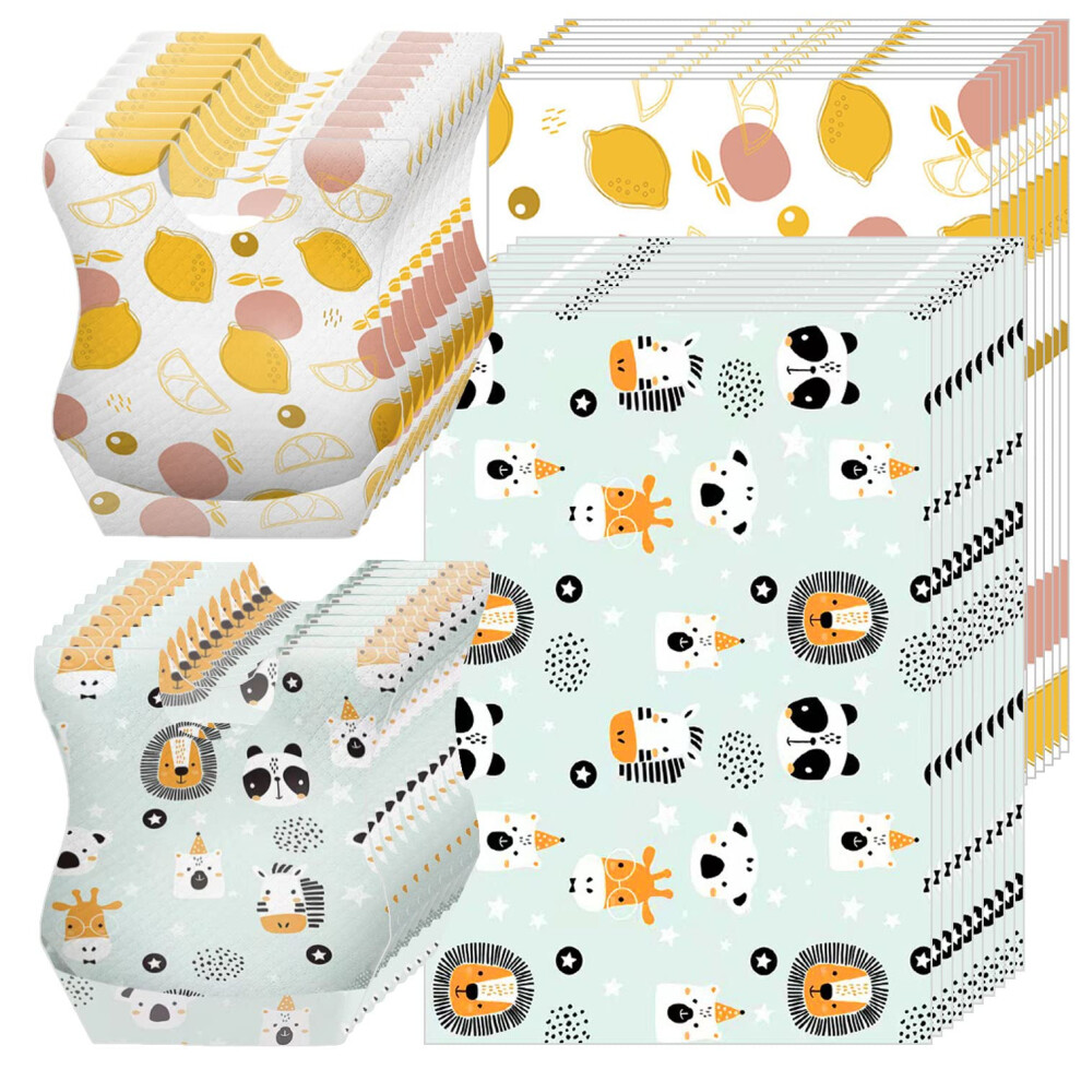 Cnymany 40 Pcs Disposable Bibs And Placemats For Baby, Leak Proof Travel Feeding Bibs And Place Mats For Infants Toddlers For Traveling And Outdoor