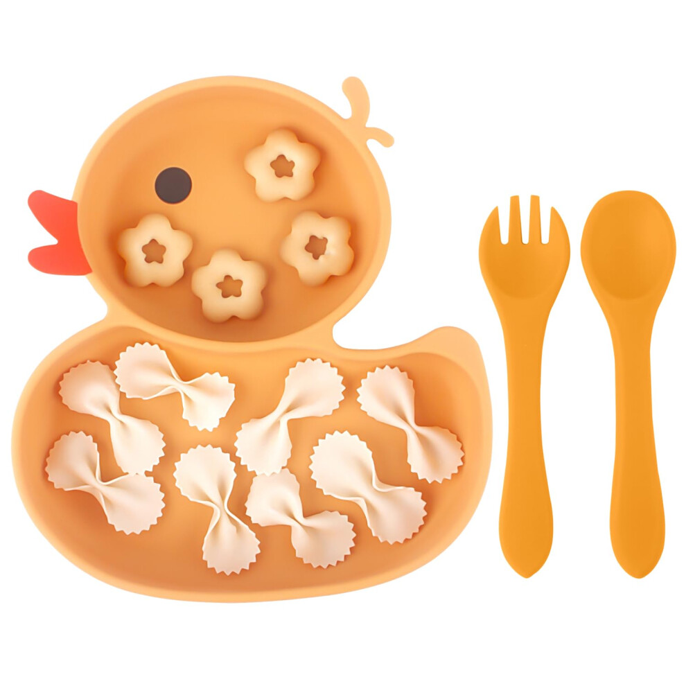 Baby Suction Plate,Silicone Suction Plate Baby With Spoon And Fork,Non Slip Self Feeding Training Divided Weaning Plates For Baby Toddler Qshare