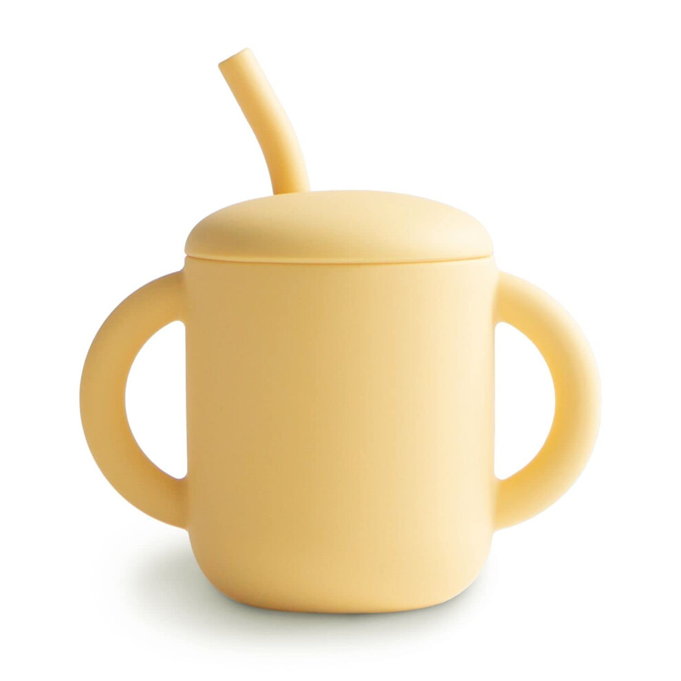 Silicone Training Cup + Straw | Baby Sippy Cup With Straw 6+ Months First Cup | Capacity: 175 Ml | Removable Lid | Material: Food Grade Mushie