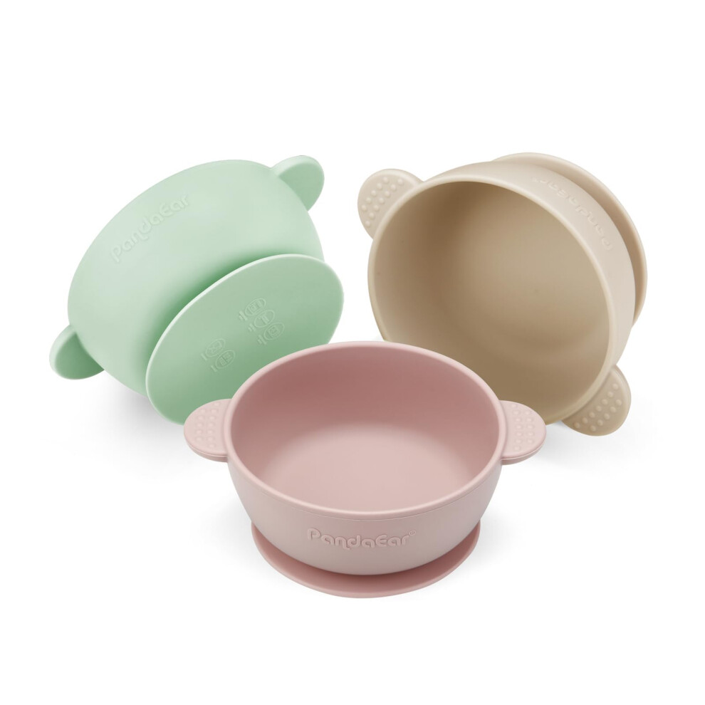 3 Pack Baby Bowls With Suction| Stay Put Silicone Food Bowl For Babies Kids Toddlers Infants| Food Grade Soft Safe Bpa-Free Silicone ( Pink Pandaear