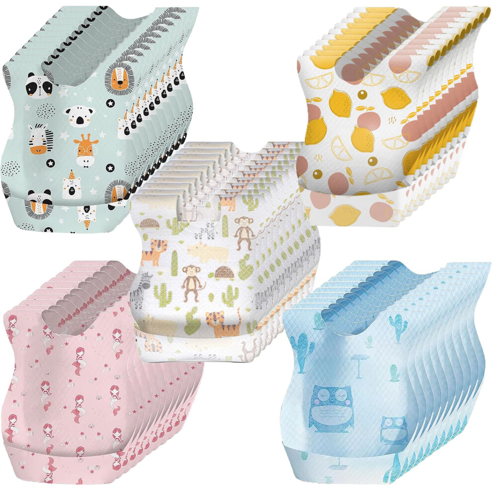 Disposable Bibs 50 Pcs Baby Bibs Waterproof Travel Feeding Bibs With Food Catcher Pocket Portable For Boys Girls Home Outdoor Use Individual Kamhbe