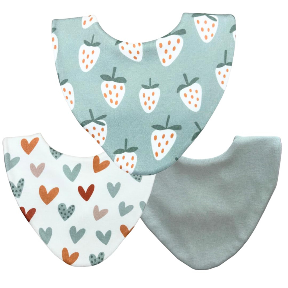 Waterproof Baby Dribble Bib, Strawberries 3 Pack, 0-2 Years - Highly Absorbent & Naturally Antibacterial - Adjustable, Waterproof & Bibbilyboo