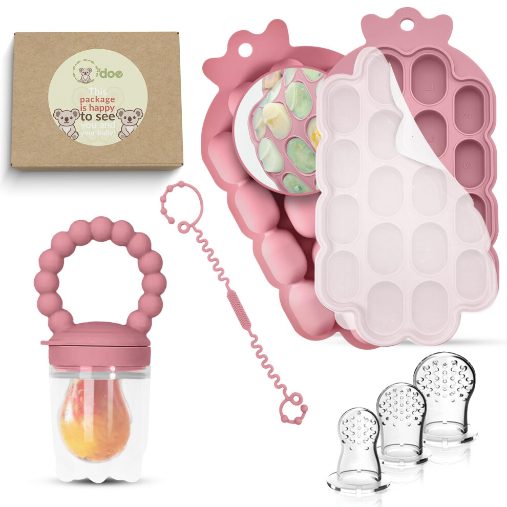 O'doe O?Doe Silicone Fruit Feeder For Babies & Baby Food Feeder With Clip ? 1-Pack Freezer Tray With Lid, 18-Hole Teething Dummy Fruit Feeder For Teething