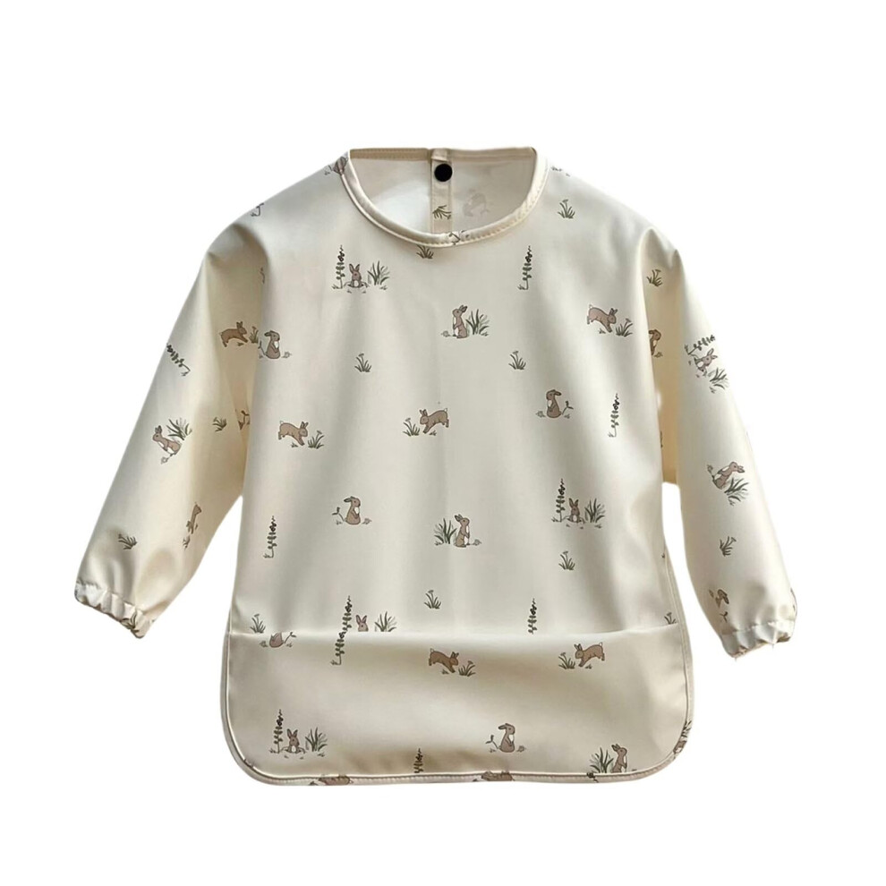 Cozozn Baby Weaning Bib Long Sleeves Toddler Feeding Bibs With Arms Back Waterproof Coverall Weaning Bib 2-4 Years, Rabbit Beige