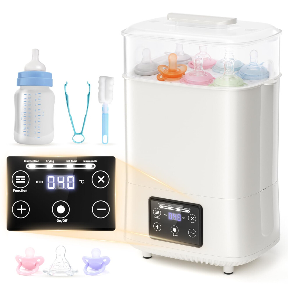 Kidken Baby Bottle Steriliser And Dryer, Large Size Hold 8 Bottles And Pacifiers, 4-In-1 Electric Steam Steriliser For Baby Bottles, Breast Pump Parts,