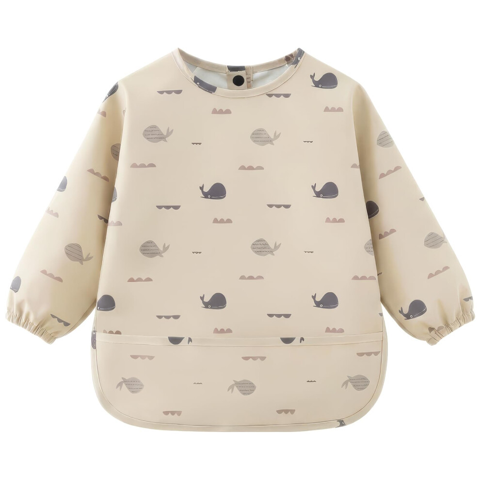 Baby Bibs With Sleeves, Weaning Bib With Long Sleeves, Long Sleeve Pu Waterproof Bibs, Machine Washable, Easy Clean, Soft Material, Unisex Aoote