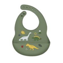 Elite Family Essentials Silicone Baby Bib ? Waterproof, Adjustable Feeding Bib for Babies & Toddlers, Dinosaur Design (Olive Green)