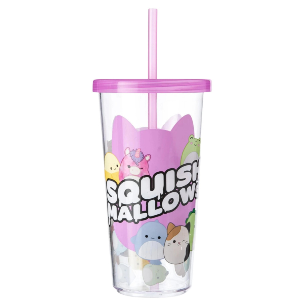 Squishmallows Doodle Soda Cup And Sticker Set ? 600 Ml Reusable Tumbler With Removable Straw | Official Squishmallows Design | Bpa-Free Plastic Hox