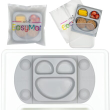 Mini Portable Silicone Baby Suction Plate by EasyTots | Lid and Carry Case Included | Travel Friendly | Perfect Placemat for High Chair Feeding & Baby