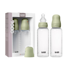 BIBS Baby Plastic Bottle 2-Pack 270ml. Anti-Colic. Round Silicone Nipple. Supports Natural Breastfeeding, Complete Set - 270 ml (Pack of 2), Sage