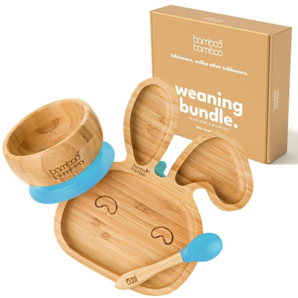 Baby Plate & Bowl Weaning Set For Feeding And Weaning, Bamboo Bunny Plate, Toddler Bowl & Baby Spoon With Secure Suction For Babies From Bamboo Bamboo