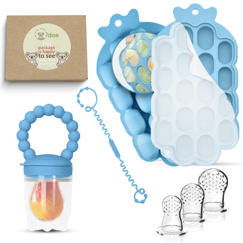 O'doe O?Doe Silicone Fruit Feeder For Babies & Baby Food Feeder With Clip ? 1-Pack Freezer Tray With Lid, 18-Hole Teething Dummy Fruit Feeder For Teething