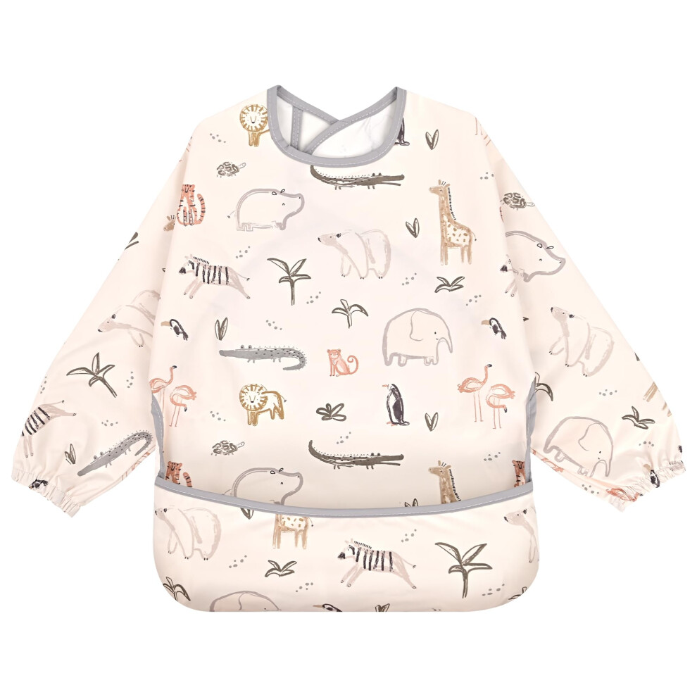Little Dimsum Baby Weaning Bib With Sleeves, Long Sleeve Waterproof Feeding Coverall Bib Food Large Pocket Apron,Soft And Skin-Friendly Easy To