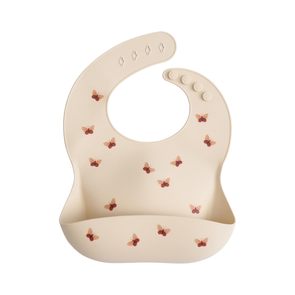 Baby Silicone Bib | Adjustable Fit Waterproof Bibs | Easy Wipe Baby Feeding Bibs | 4 Adjustable Sizes With Deep Front Pockets | 100% Bpa And Mushie