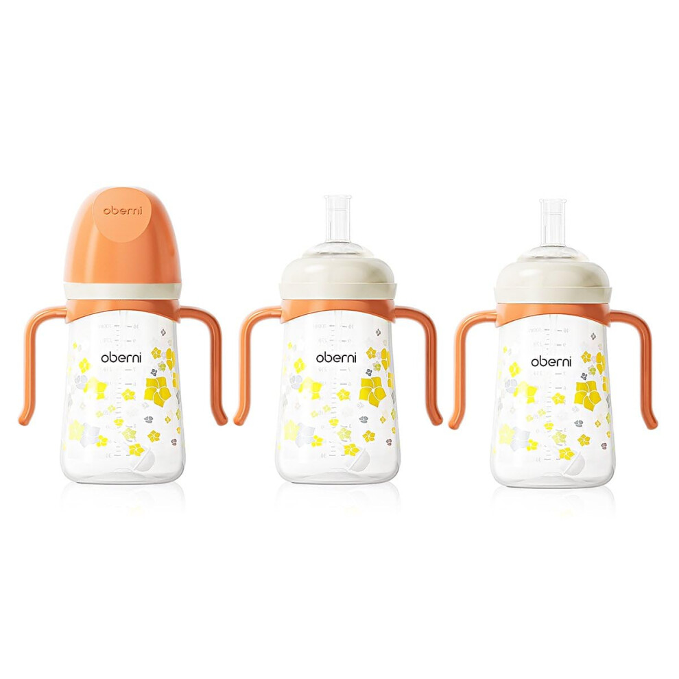 Toddler Sippy Cup, Weighted Straw Baby Drinking Water Bottle With Valved Spout For 6+ Months, 300Ml/Orange/3Pack Orange Oberni