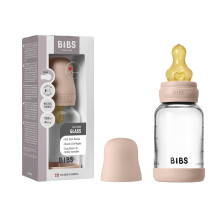 BIBS Baby Glass Bottle. 120ml. Anti-Colic. Vented Round Natural Rubber Latex Teat. Supports Natural Breastfeeding, Slow Flow, Complete Set - 120 ml,