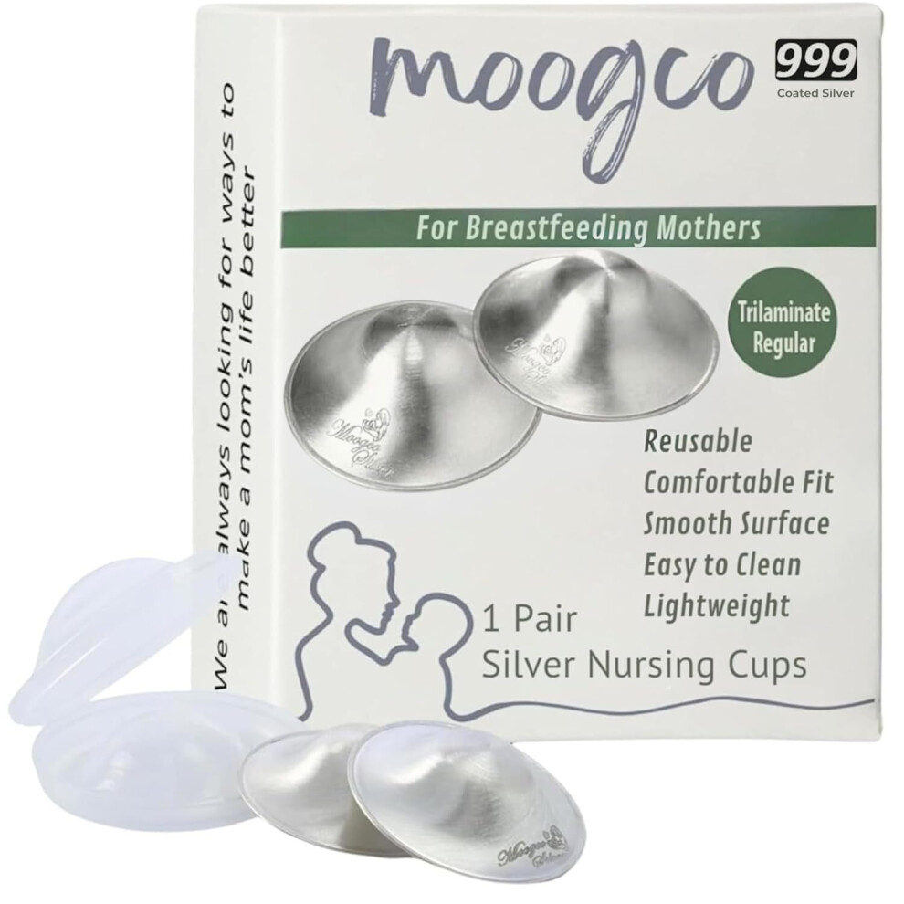 The Original Nursing Cups - Nipple Shields - Cups Breastfeeding For Nursing Newborn - Protect And Soothe Your Nursing Nipples Silver Moogco