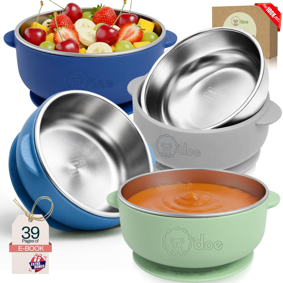 O'doe Suction Bowls For Baby - Non-Toxic Stainless Steel Baby Bowls With Suction 5" Bpa-Free Baby Bowls For Weaning & Self Feeding, Non-Slip Silicone