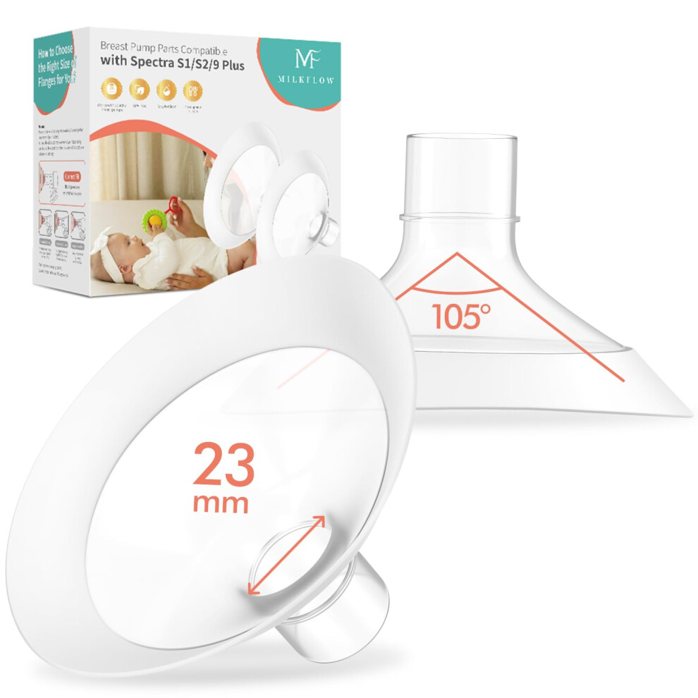 2Pcs 23Mm Breast Flanges For Medela Breast Pump, 105? Wide Angle Soft Flex Rim, Compatible With Pump In Style, Symphony, Freestyle, Sonata, Maxflow, Milkflow