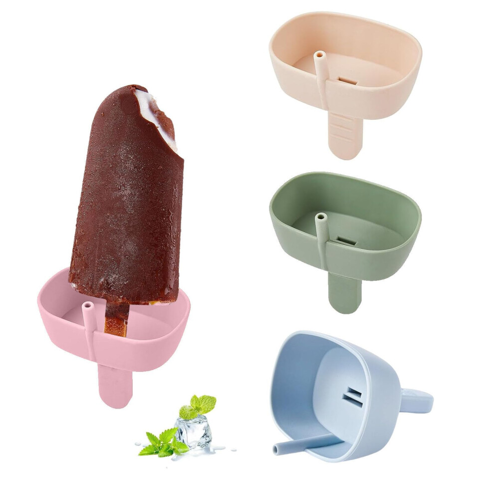 4Pcs Drip Free Popsicle Holder, 4 Colors Reusable Silica Gel Bpa Free Ice Pop Stick Holder For Kids, Silicone Burr-Free Safety Healthy Mess Pink/Green/Blue Duduzui