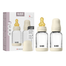 BIBS Baby Glass Bottle 2-Pack 120ml. Anti-Colic. Vented Round Natural Rubber Latex Nipple. Supports Natural Breastfeeding, Complete Set - 120 ml (Pack