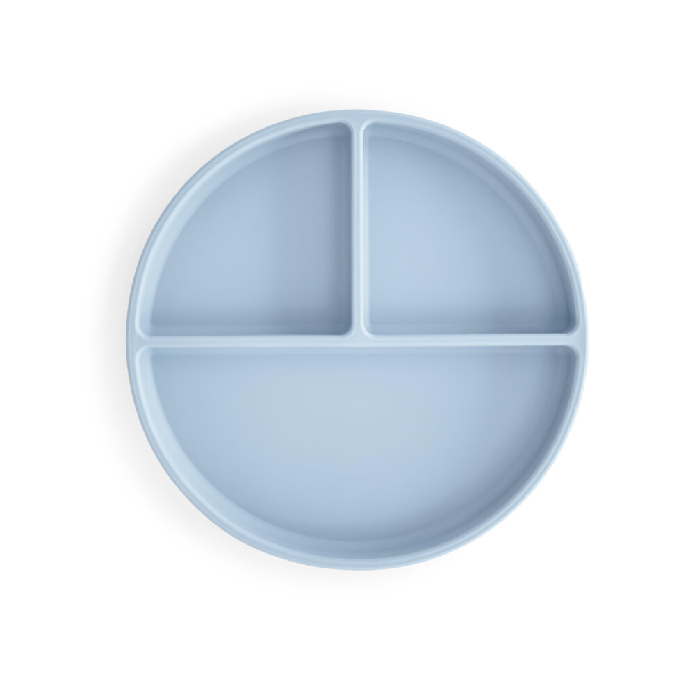Silicone Suction Plate | Non-Slip Divided Plate For Babies & Toddlers | Food Grade Silicone | Dishwasher & Microwave Safe | Powder Blue Mushie